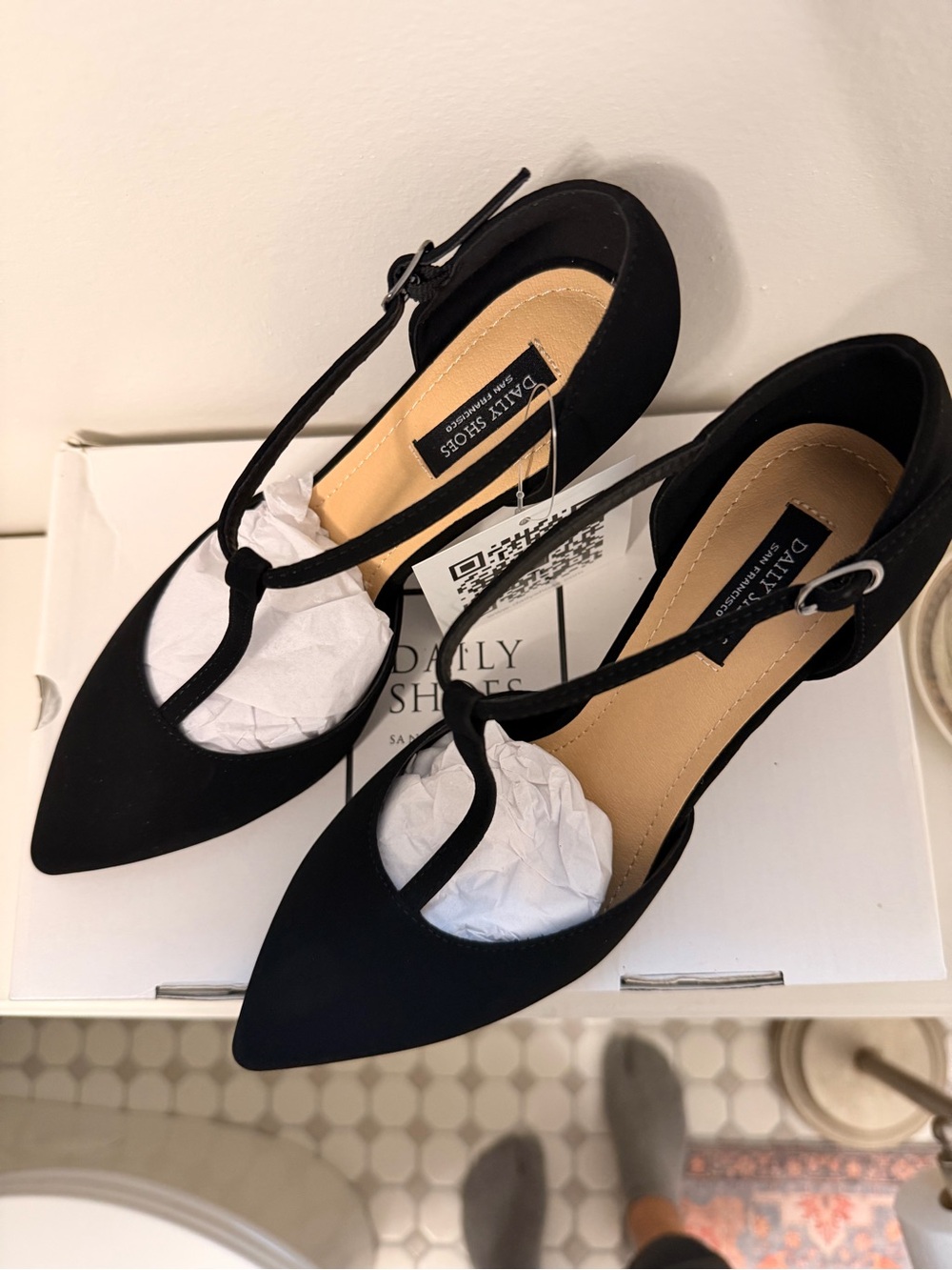 Black T-Strap Pointed Toe Shoes - San Francisco.